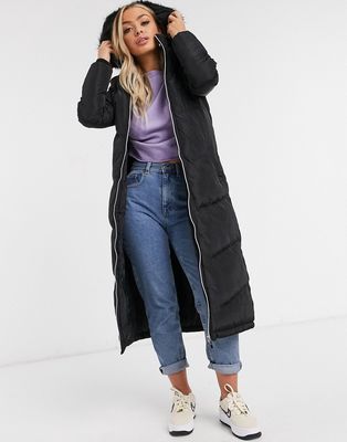 Brave Soul marcella padded parka coat with faux fur trim hood in black