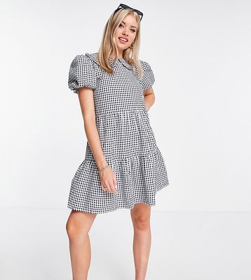 Influence Tall mini dress with collar in navy gingham