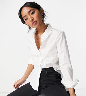 ASOS DESIGN Petite long sleeve fitted shirt in stretch cotton in white