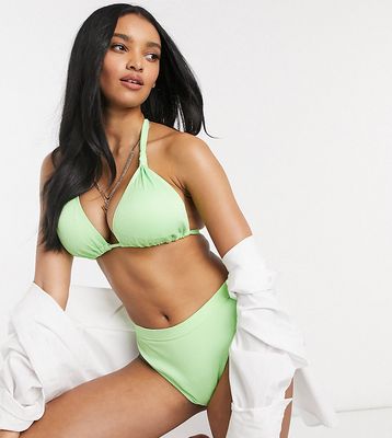 Ivory Rose Fuller Bust high waist bikini bottom in lime rib-Green