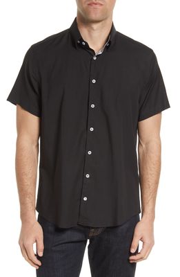 Stone Rose Men's Stretch Short Sleeve Button-Up Shirt in Black