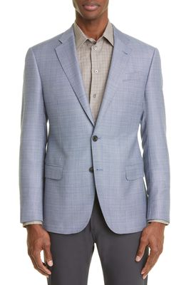 Emporio Armani Textured Plaid Light Wool Sport Coat in Solid Bright Blue