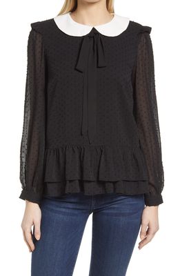 CeCe Clip Dot Tiered Ruffle Blouse in Rich Black