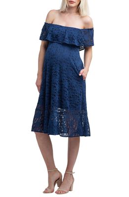 Nom Maternity Lucia Off the Shoulder Lace Maternity Dress in Navy