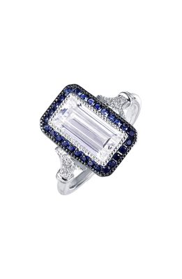 Lafonn Art Deco Simulated Diamond Ring in Silver/Clear/Blue