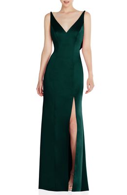 After Six Cowl Back Charmeuse Gown in Evergreen