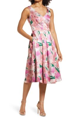 Eliza J Floral Sleeveless Fit & Flare Dress in Pnk