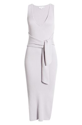 Good American Rib Knit Tie Waist Midi Dress in Lilac Mist001