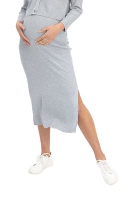 Angel Maternity Rib Maternity Midi Skirt in Grey