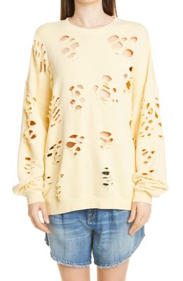 R13 Super Distressed Oversized Cotton Blend Sweatshirt in Washed Yellow