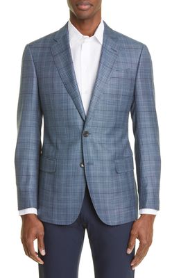 Emporio Armani Plaid Wool Blend Sportcoat in Solid Bright Blue