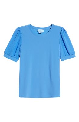 CeCe Puff Sleeve Mixed Media Top in Blue