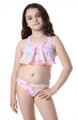 Hobie Kids' Island Two-Piece Swimsuit in Neon Orange Washed