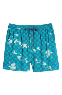 Native Youth Men's Acid Wash Checkerboard Shorts in Teal