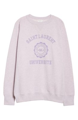 Saint Laurent Women's Universite Oversize Cotton Logo Graphic Sweatshirt in Lilas/Lilas Fonce