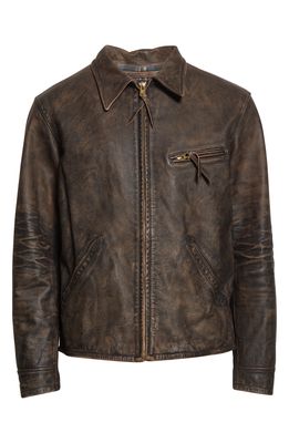 Double RL Lynton Leather Jacket in Black Over Brown