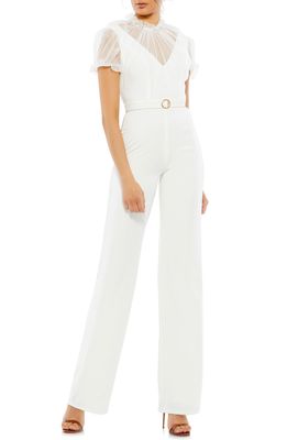 Mac Duggal Illusion Belted Jumpsuit in White