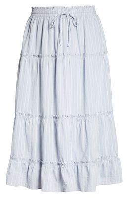 Madewell Striped Ruffle Tiered Pull-On Maxi Skirt in Blue/White Stripe