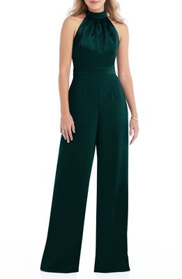 After Six Halter Neck Satin Charmeuse & Crepe Jumpsuit in Evergreen