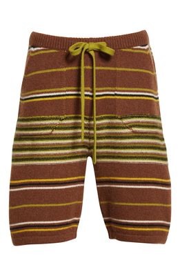 The Elder Statesman The Elder Statesmen Men's Reverse Stripe Cashmere Cargo Shorts in Brown