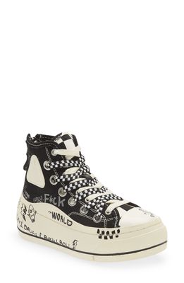 R13 Kurt Double Grommet Platform Sneaker in Black Checkerboard W/Graffiti
