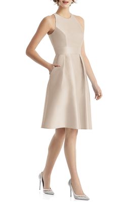 Alfred Sung Jewel Neck Satin Cocktail Dress in Cameo