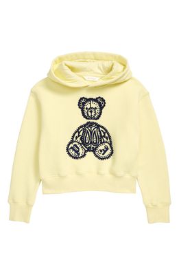 Palm Angels Kids' Paisley Bear Embroidered Hoodie in Yellow Navy Blue