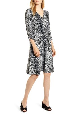 Loveappella Leopard Print Wrap Front Dress in Black Grey Leopard