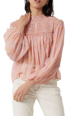 French Connection Diana Crinkle High Neck Blouse in Coral Multi