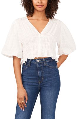 1.STATE Tonal Plaid Stretch Cotton Blouse in Ultra White
