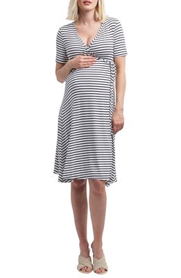 Nom Maternity Maya Maternity/Nursing Wrap Dress in Black/White Stripe