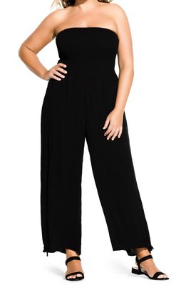 City Chic Strapless Wide Leg Jumpsuit in Black