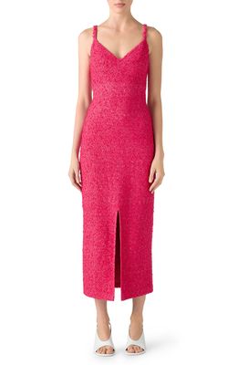 St. John Collection Metallic Tweed Knit Dress in Bright Pink