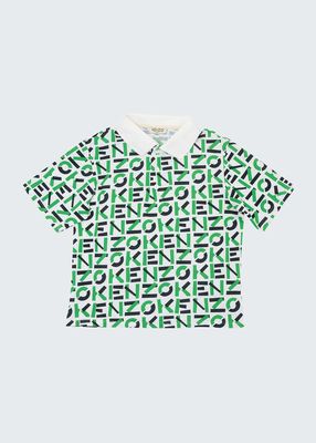 Boy's Allover Monogram Polo Shirt, Size 2-4