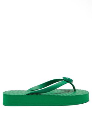 Gucci - Pascar Gg-plaque Rubber Flip Flops - Womens - Green