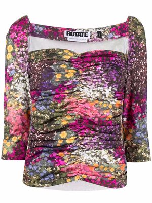 ROTATE floral-print ruched blouse - Green