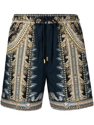 Camilla baroque pattern-print swim shorts - Blue