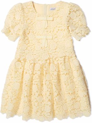 Self-Portrait Kids floral-crochet short-sleeve dress - Yellow