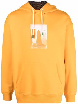 Emporio Armani logo-print cotton hoodie - Orange