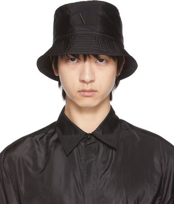 Valentino Garavani Black Silk VLogo Hat