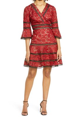 Shani Embroidered Lace Fit & Flare Cocktail Dress in Red/black