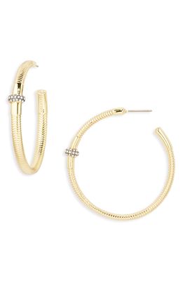 DEMARSON Pavo Hoop Earrings in 12K Shiny Gold/Pave Ring