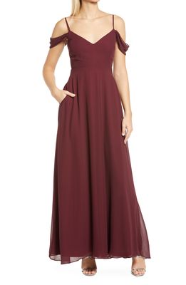 BIRDY GREY Devin Convertible Chiffon Gown in Cabernet