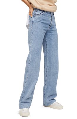 MANGO High Waist Wide Leg Jeans in Medium Blue