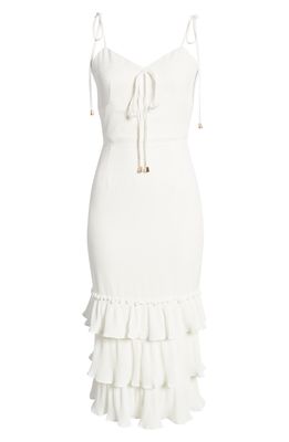 ELLE ZEITOUNE Alexandria Ruffle Sheath Dress in White