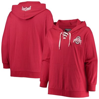 PROFILE Women's Scarlet Ohio State Buckeyes Plus Size Wordmark Lace-Up Pullover Hoodie