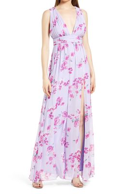 Lulus Heavenly Hues Floral Evening Gown in Lavender Floral