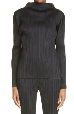 Pleats Please Issey Miyake Funnel Neck Pleated Top in Black