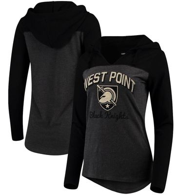 CAMP DAVID Women's Charcoal Army Black Knights Knockout Color Block Long Sleeve V-Neck Hoodie T-Shirt