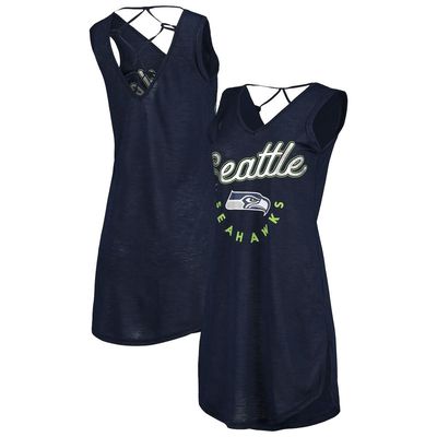Women's G-III 4Her by Carl Banks College Navy Seattle Seahawks Game Time Swim V-Neck Cover-Up Dress